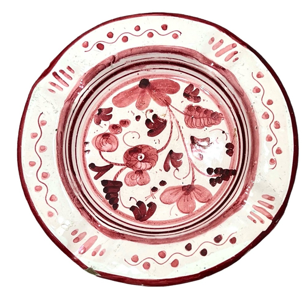 VINTAGE DERUTA ITALIA WHITE WITH RED DESIGN CERAMIC ASHTRAY